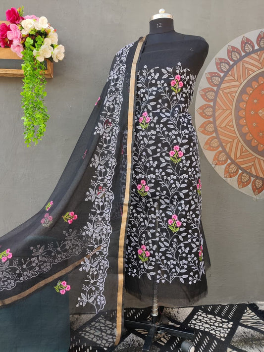 Kota Doria Embroidery Soft Cotton Dress Material