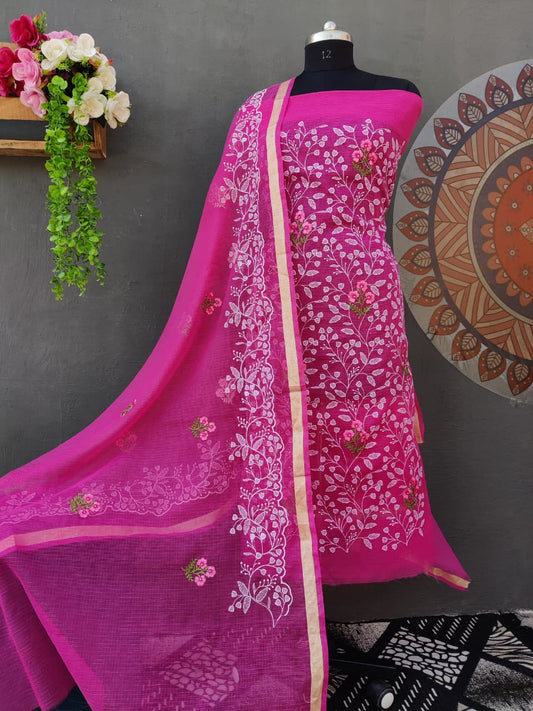 Kota Doria Embroidery Soft Cotton Dress Material