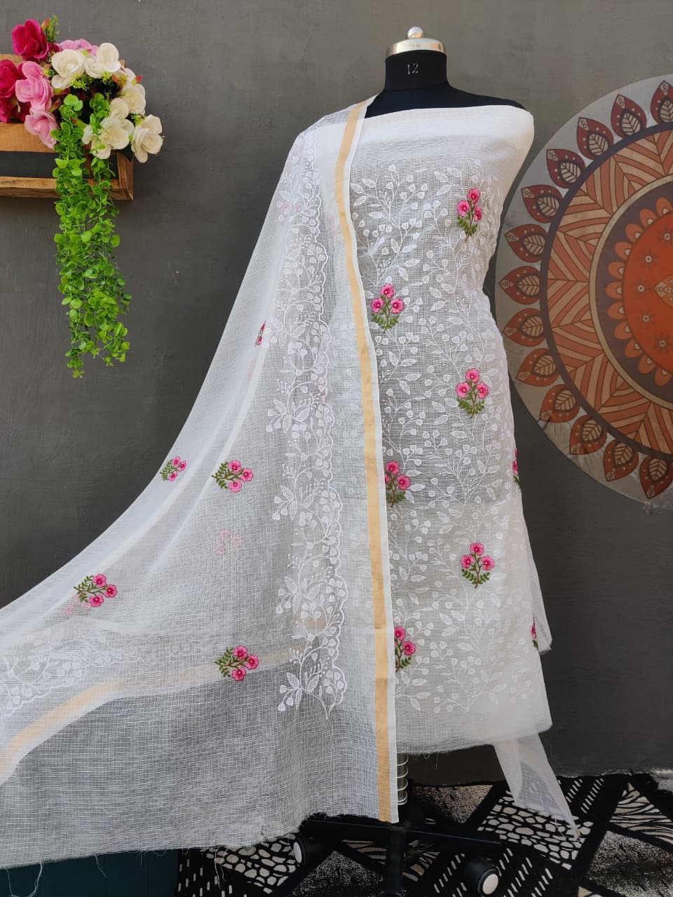 Kota Doria Embroidery Soft Cotton Dress Material