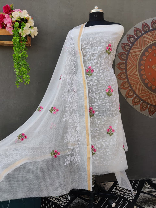 Kota Doria Embroidery Soft Cotton Dress Material